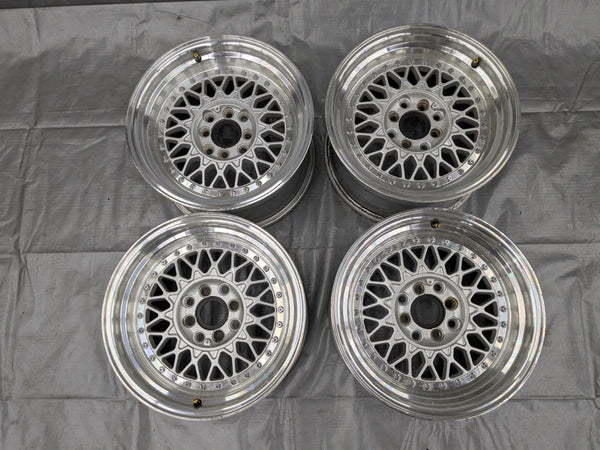 JNC Mesh Wheel 15x8 +20 4x100 Silver with Polished Lip –  JNC004 — Mazda Miata MX-5 OEM part product photo