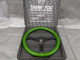 NRG Steering Wheel Green Classic Wood Grain 3 Spoke Black Center ST-015BK-GN — Mazda Miata OEM used part product photo