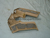 99 - 05 MAZDA MIATA B PILLAR SEAT BELT TOWER TRIM PANELS TAN